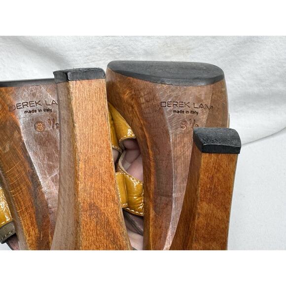 Derek Lam Orange Brown Patent Leather Slingback Platform Wooden Heel Sandals 8.5 - Picture 11 of 11